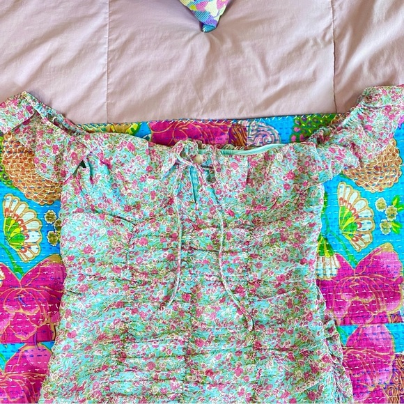 NWOT ASTR The Label Blue Floral Ruched Sweetheart Mini Dress - Picture 5 of 14